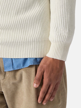 Marine pure-wool sweater in white with English rib knit