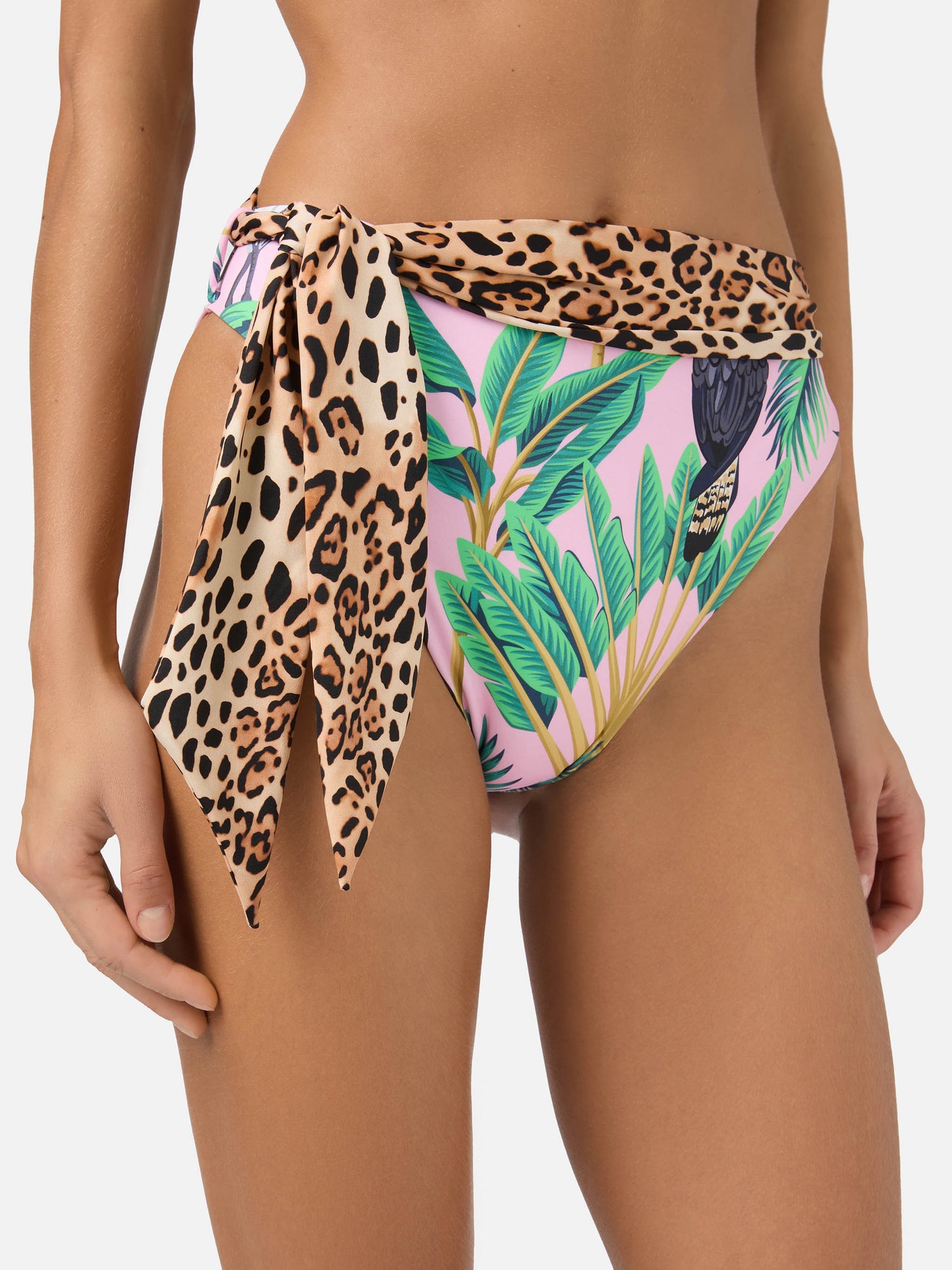 Swim briefs Sienna with tropical print and sash