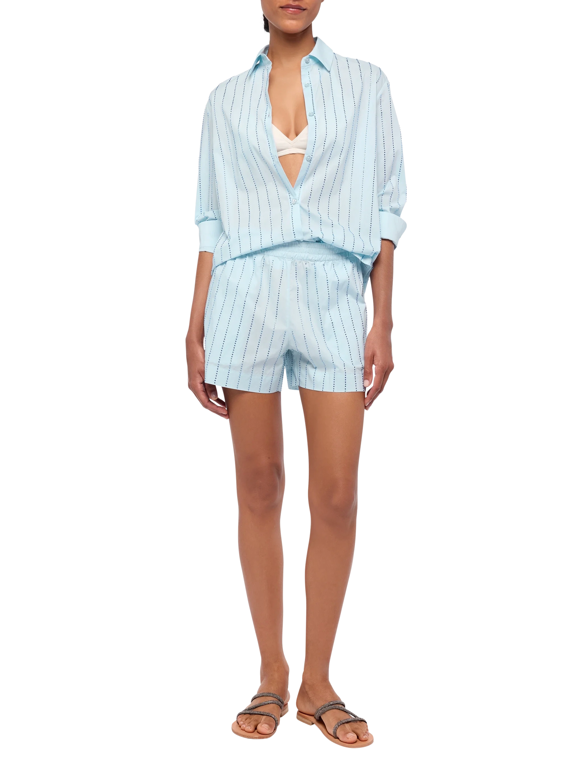 Meredith cotton popeline classic shirt with striped rhinestone embellishment - MC2 Saint Barth