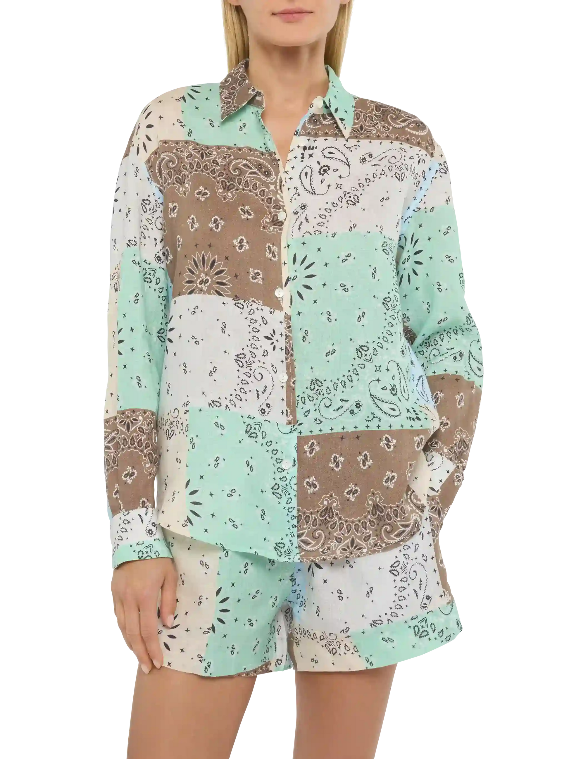 Meredith linen classic shirt with bandanna patch print - MC2 Saint Barth