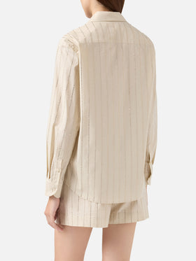 Meredith cotton popeline classic shirt with striped rhinestone embellishment