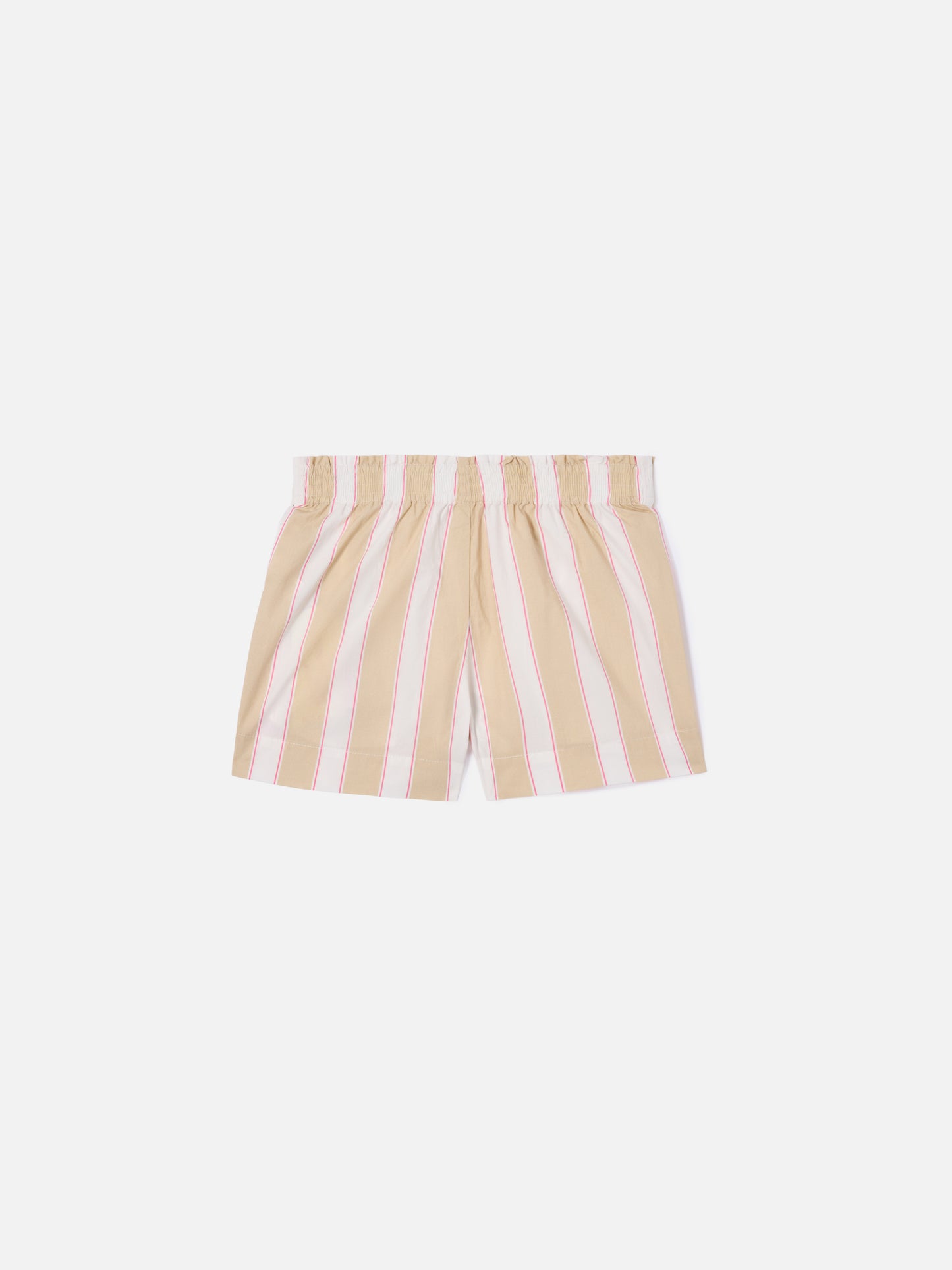 Meave Jr Shorts aus Baumwollpopeline mit beige-, weiß- und rosafarbenen Streifen