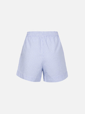 Meave seersucker cotton pull-up shorts with light blue striped print - MC2 Saint Barth