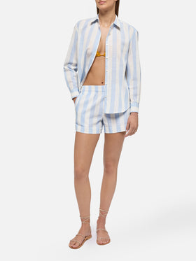 Meave linen pull up shorts with light blue striped print - MC2 Saint Barth