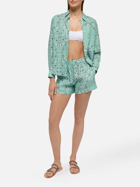 Meave linen pull up shorts with bandanna print - MC2 Saint Barth