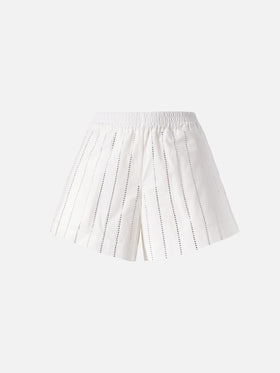 Meave cotton poplin pull up shorts with striped rhinestone embellishment