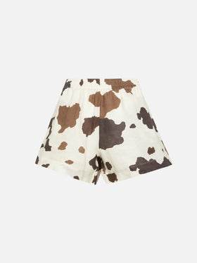 Meave linen pull up shorts with cow skin print
