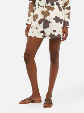 Meave linen pull up shorts with cow skin print