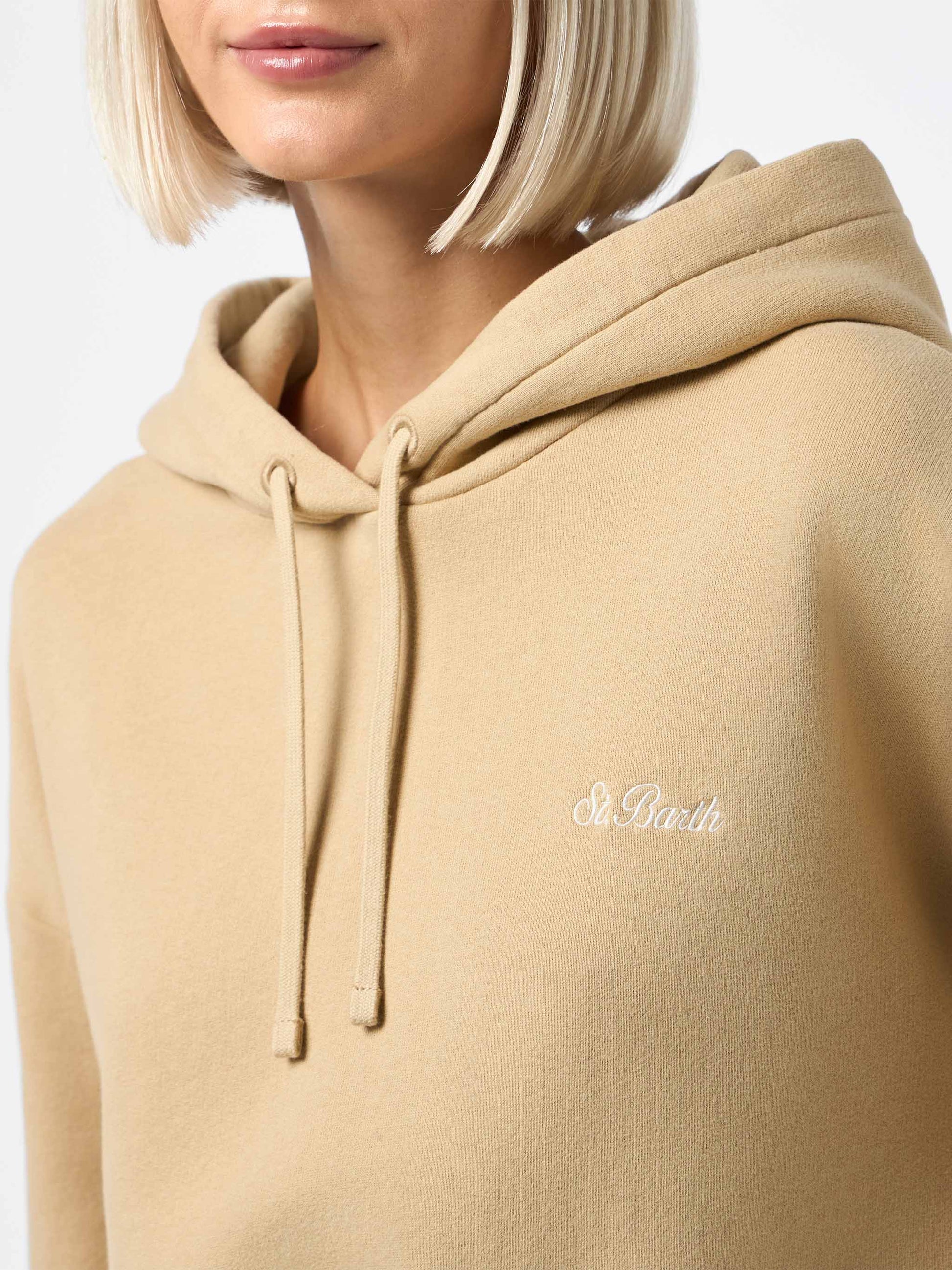 Woman beige fleeced cotton hooded sweatshirt Mindy - MC2 Saint Barth