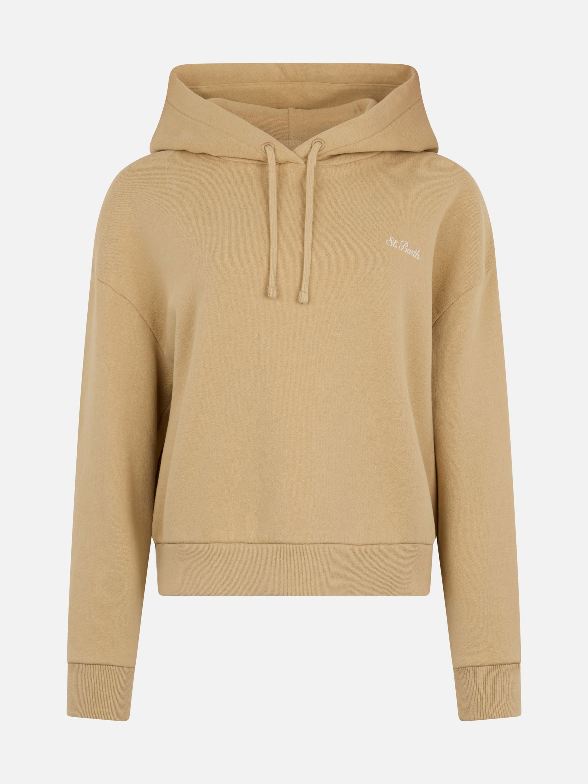 Woman beige fleeced cotton hooded sweatshirt Mindy - MC2 Saint Barth