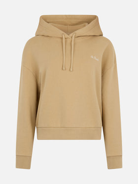 Woman beige fleeced cotton hooded sweatshirt Mindy - MC2 Saint Barth