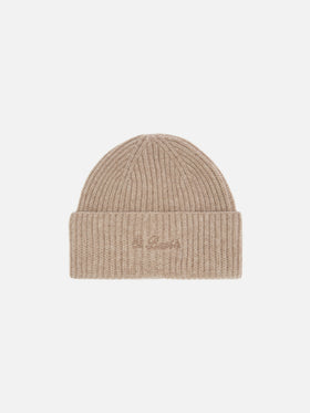 Moss Beanie in 100% WOOL khaki with St. Barth embroidery