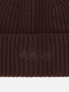 Moss Beanie in brown 100% WOOL with St. Barth embroidery