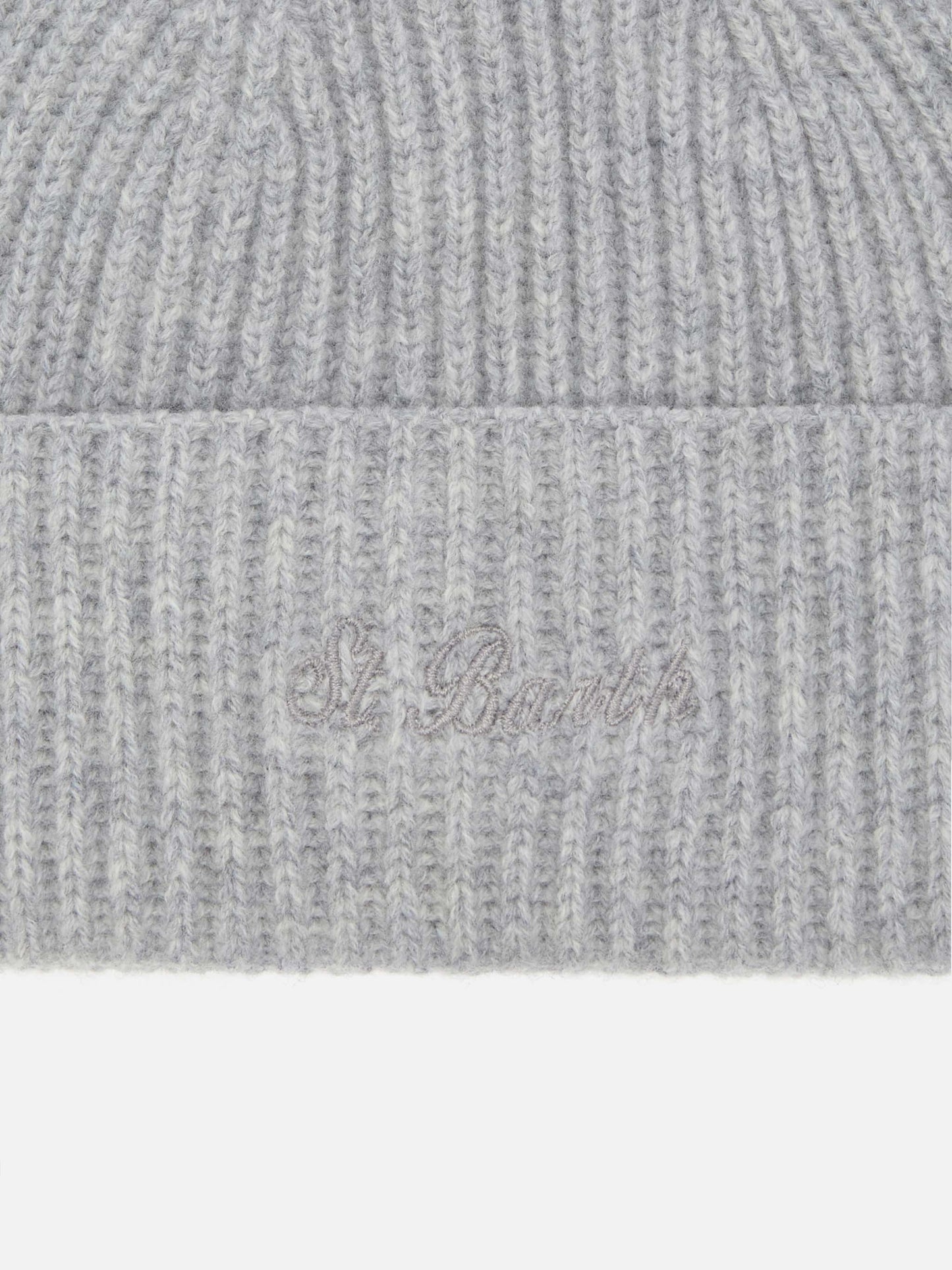 Moss Beanie in gray melange ribbed knit with St. Barth embroidery