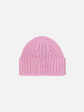Moss Beanie in pink 100% WOOL with St. Barth embroidery