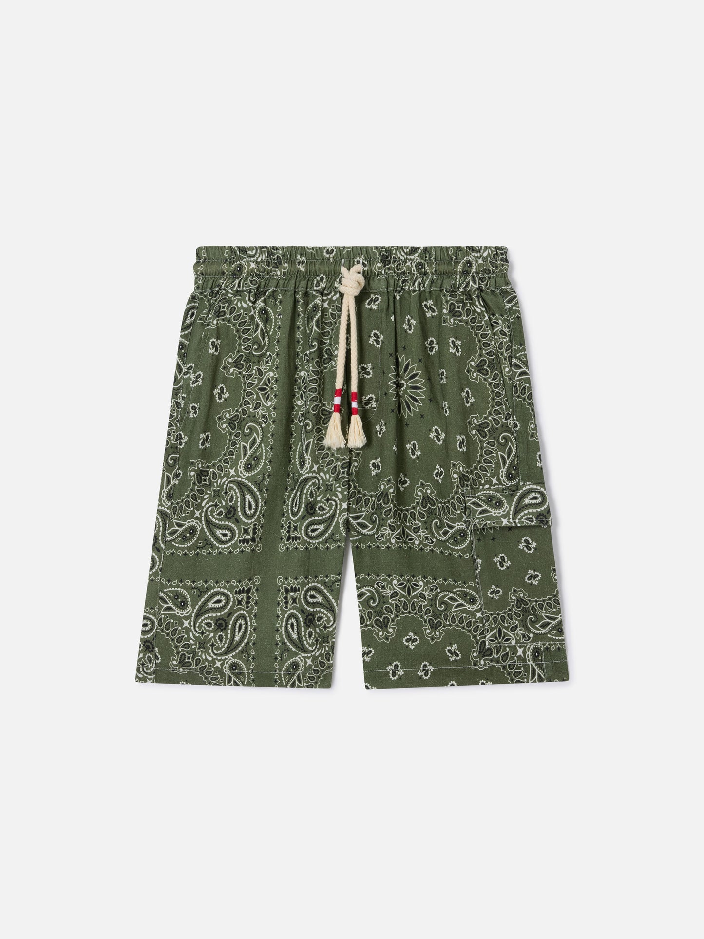 Bermuda Marseille in lino stampa bandana verde militare