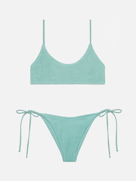 Bralette bikini Judy Marielle in sage green crinkle lurex