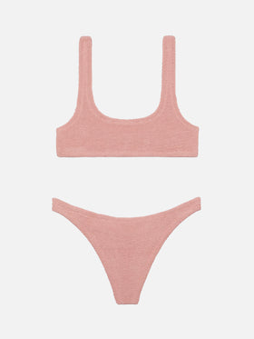 Bikini a bralette Naima Naomi in tessuto crinkle rosa con slip cheeky