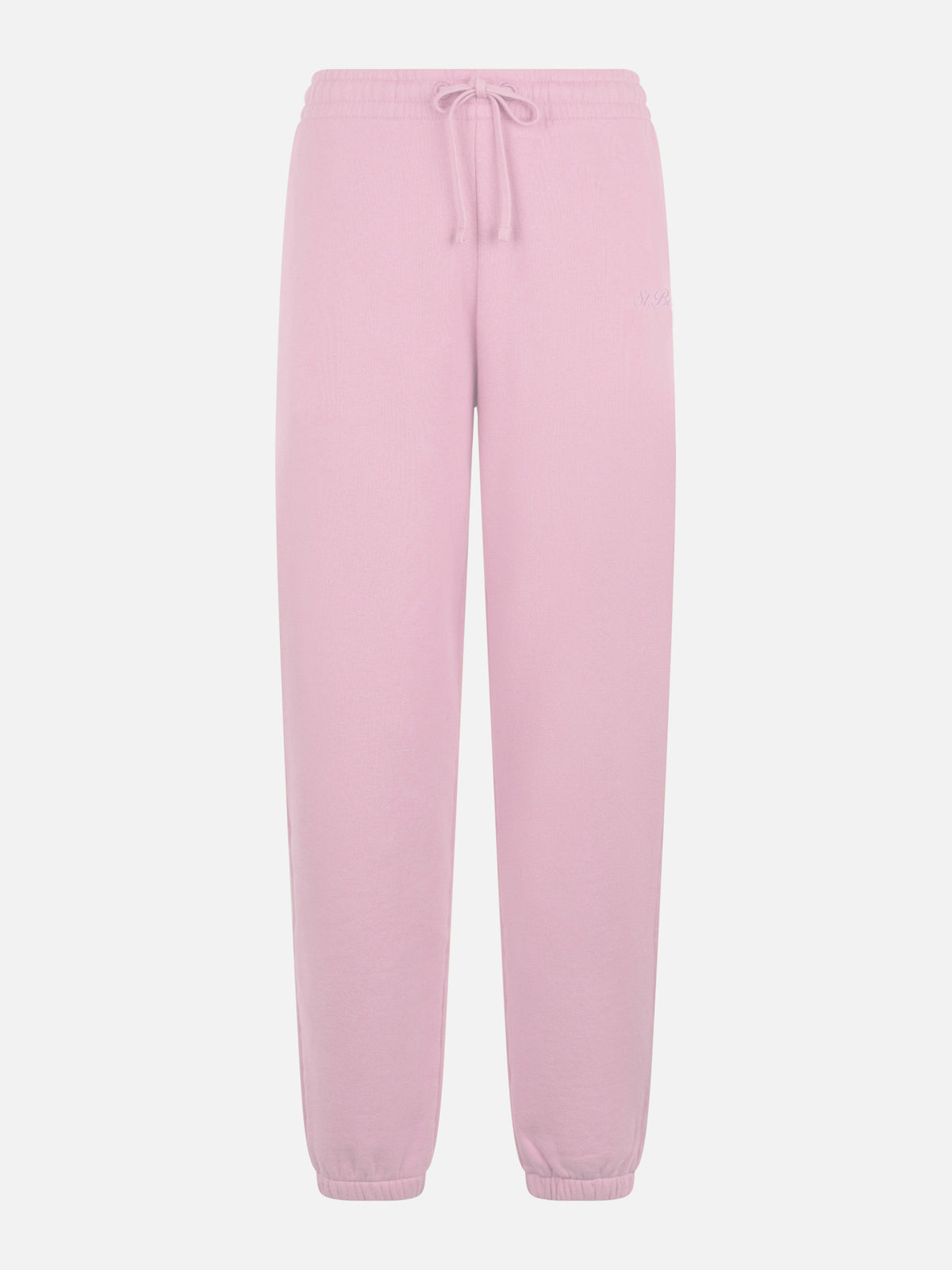 Pantaloni in maglia Odalys rosa con ricamo logo