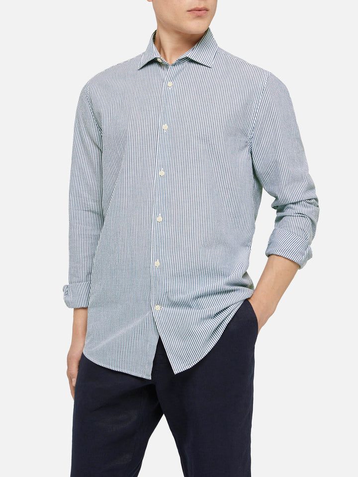 Light blue striped seersucker shirt Pamplona - MC2 Saint Barth