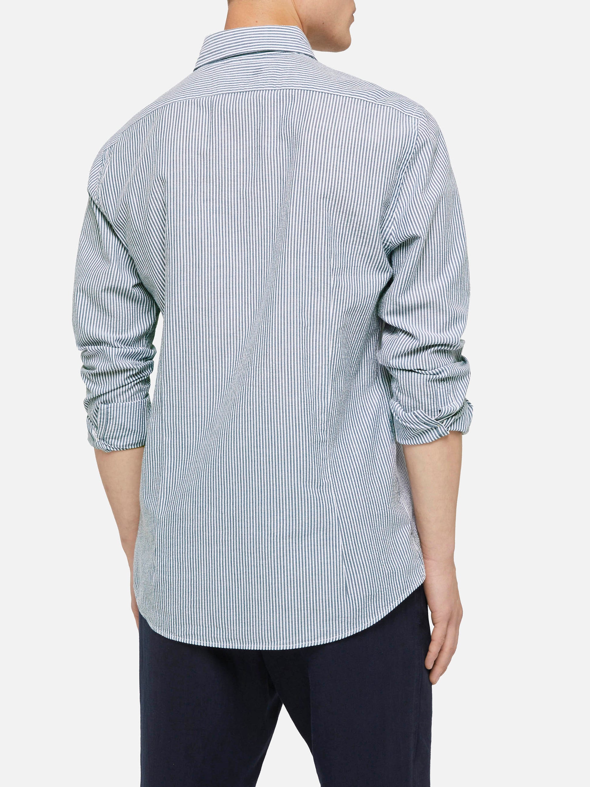 Light blue striped seersucker shirt Pamplona - MC2 Saint Barth