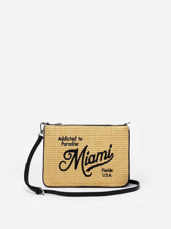 Pouch Parisienne in paglia con ricamo Miami