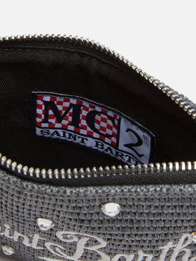 Black Parisienne Straw mini pouch bag with rhinestone embellishment - MC2 Saint Barth