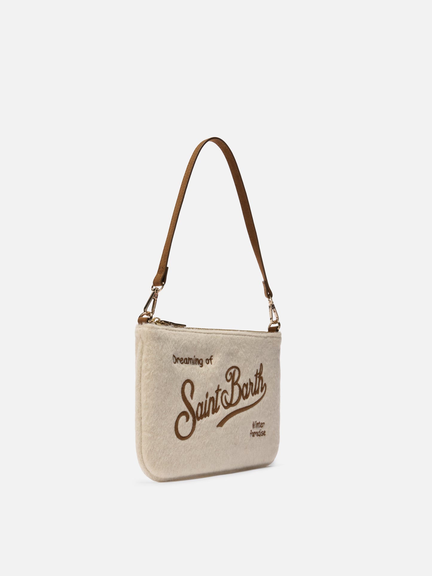 Borsetta a spalla Parisienne Mini Felt in misto lana bianco