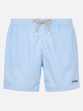 Hellblau gestreifte Badeshorts aus Seersucker Patmos