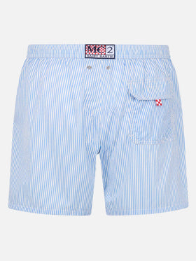 Hellblau gestreifte Badeshorts aus Seersucker Patmos