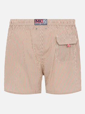 Seersucker beige striped classic light swim shorts Patmos - MC2 Saint Barth