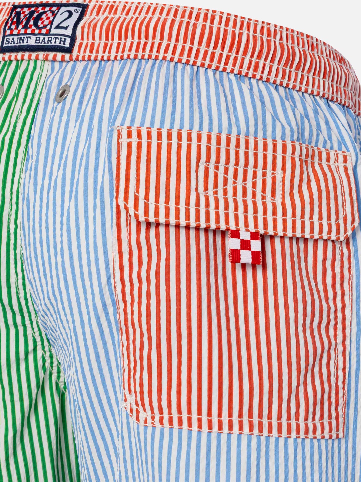 Costume mare Patmos Jr media lunghezza in seersucker rigato