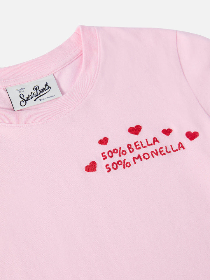 T-shirt Penny in cotone rosa a maniche lunghe con ricamo Bella e Monella