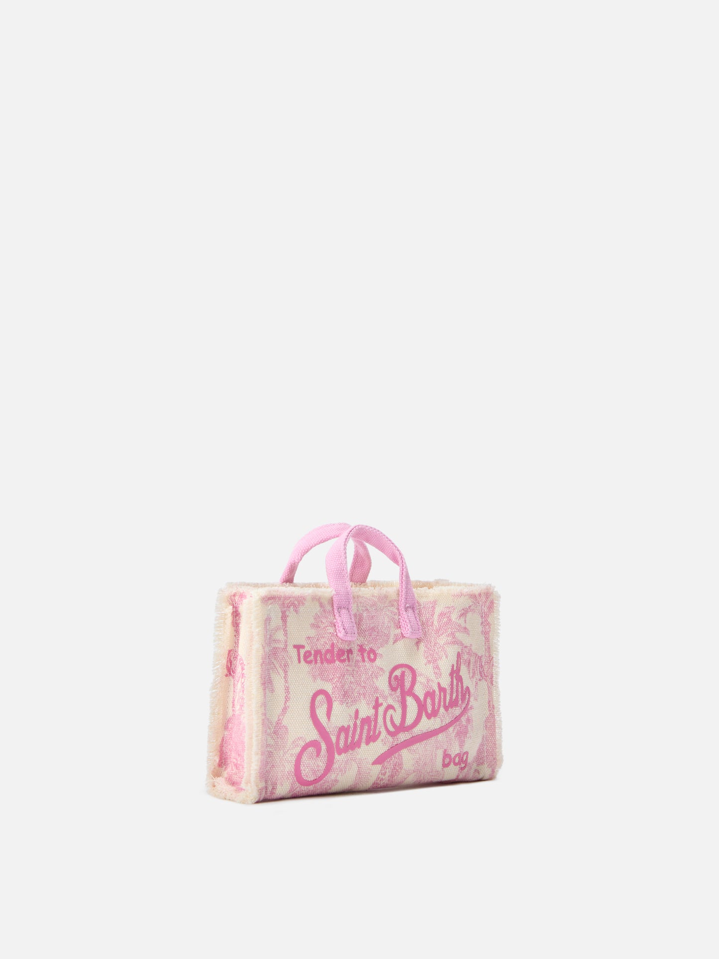 Canvas-Tasche Micro Phone mit rosa Toile-de-Jouy-Print und kontrastierendem Logo