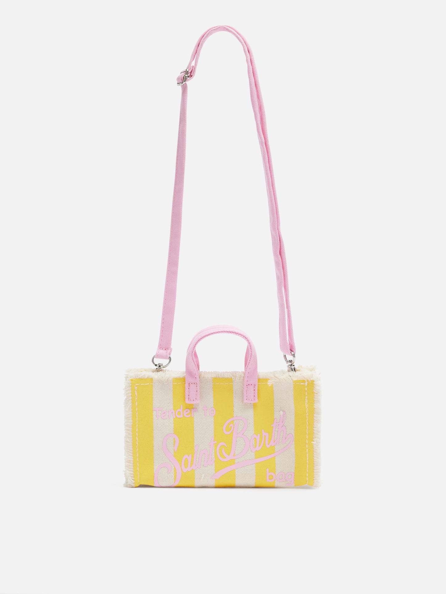 Handytasche aus Baumwollcanvas mit gelbem Streifendruck