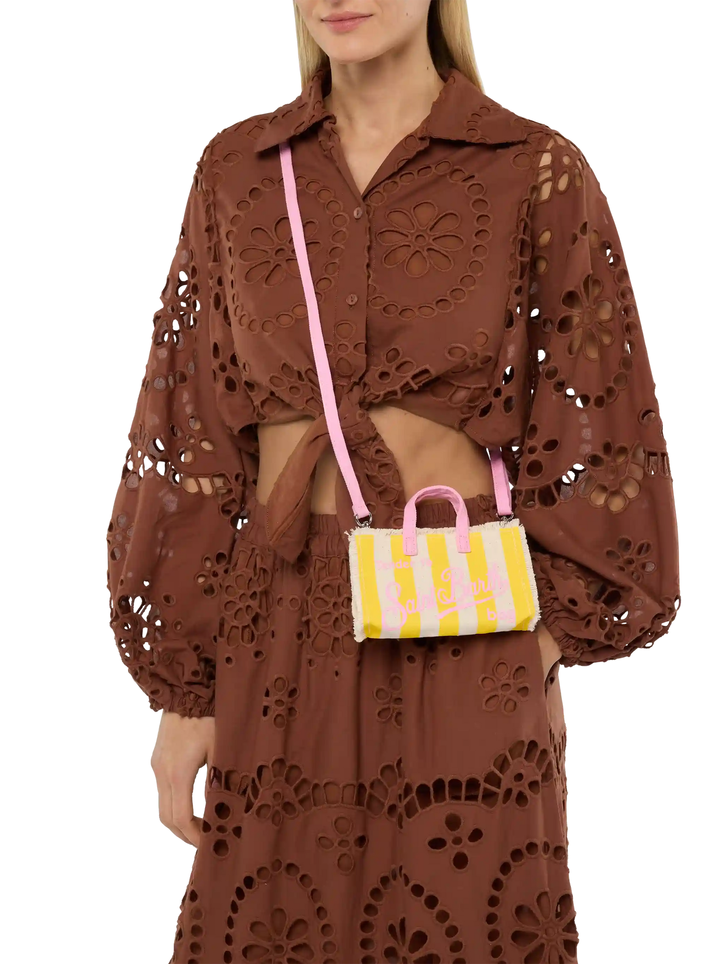 Handytasche aus Baumwollcanvas mit gelbem Streifendruck