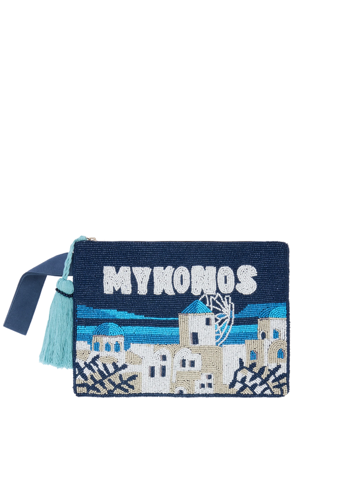 Perlenbeutel mit Mykonos-Perlenpostkarte