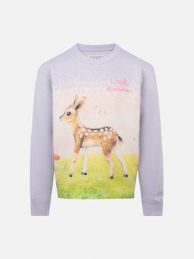 Girl lilac crewneck sweater Princess with fawn print - MC2 Saint Barth