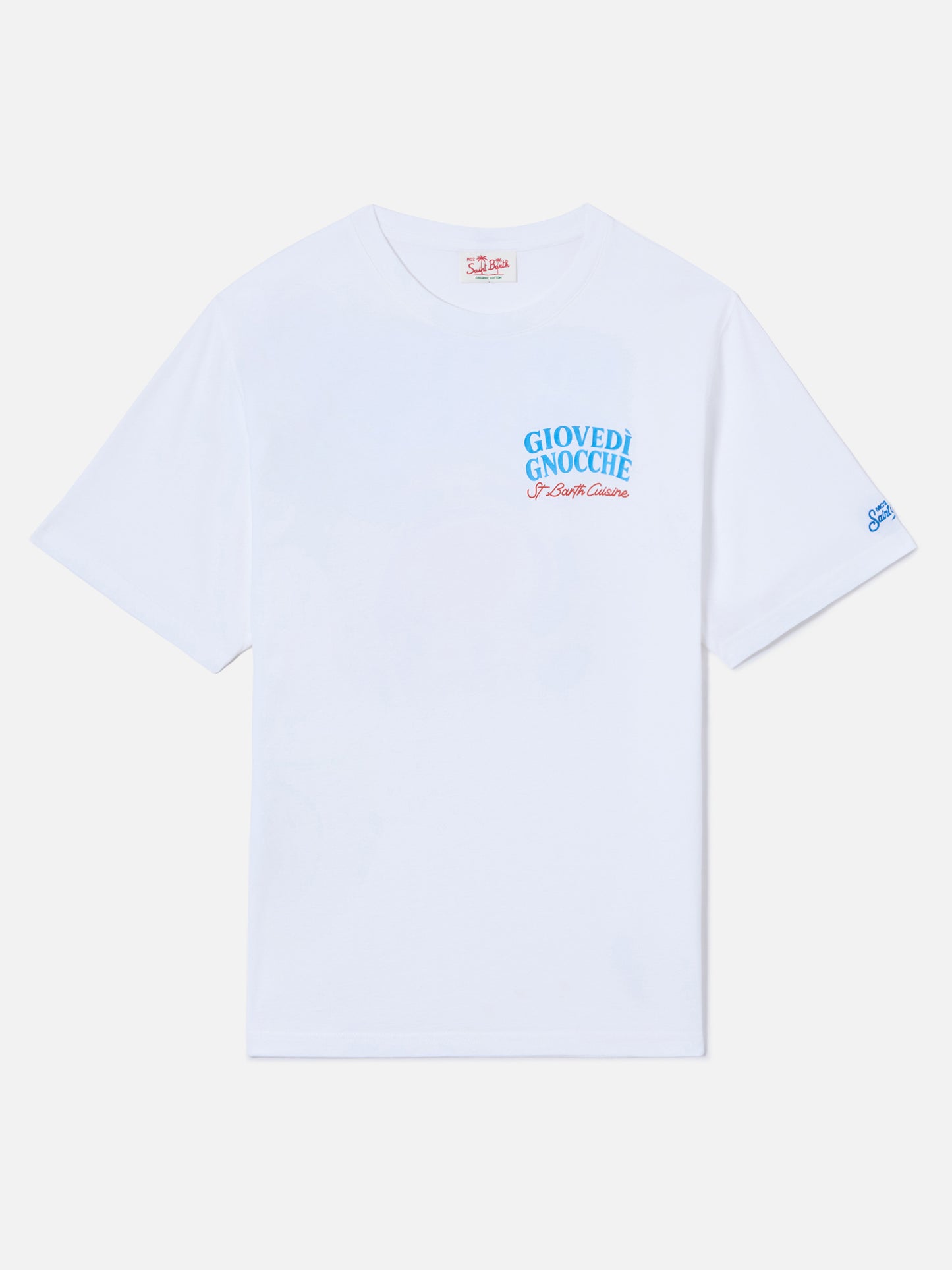 White Portland t-shirt with Giovedì Gnocche illustration