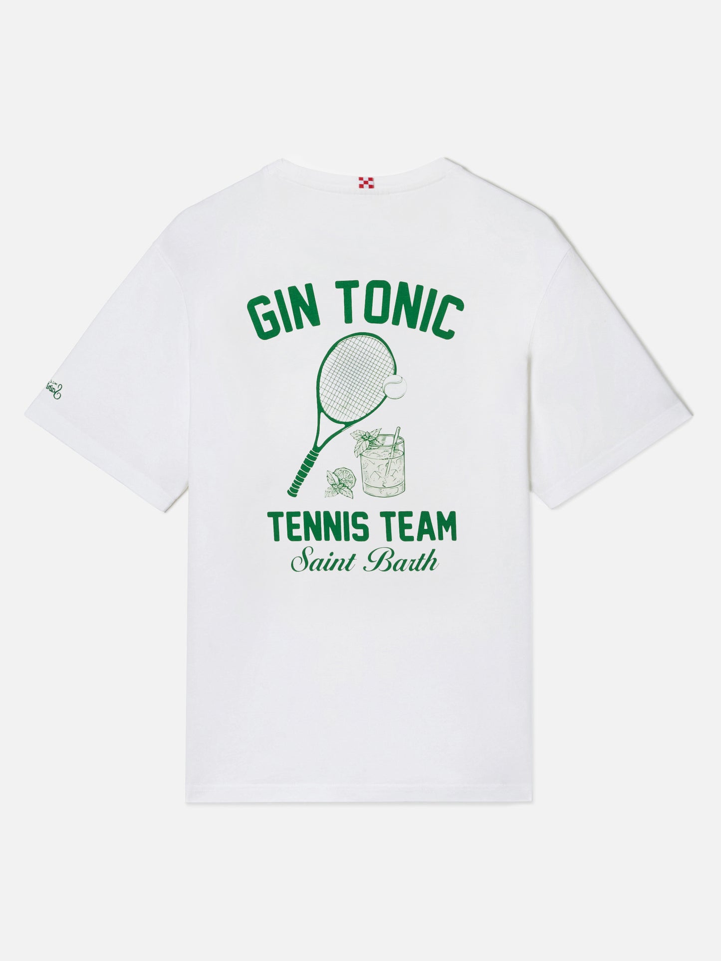 White Portland t-shirt with Gin Tonic Tennis Team illustration