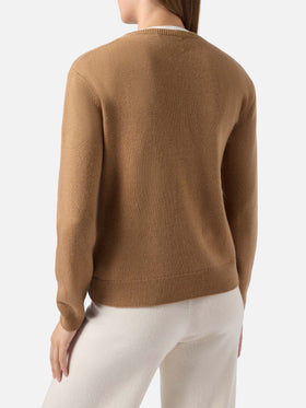 Maglione New Queen in misto cashmere cammello con jacquard Snoopy e ricamo | PEANUTS SPECIAL EDITION