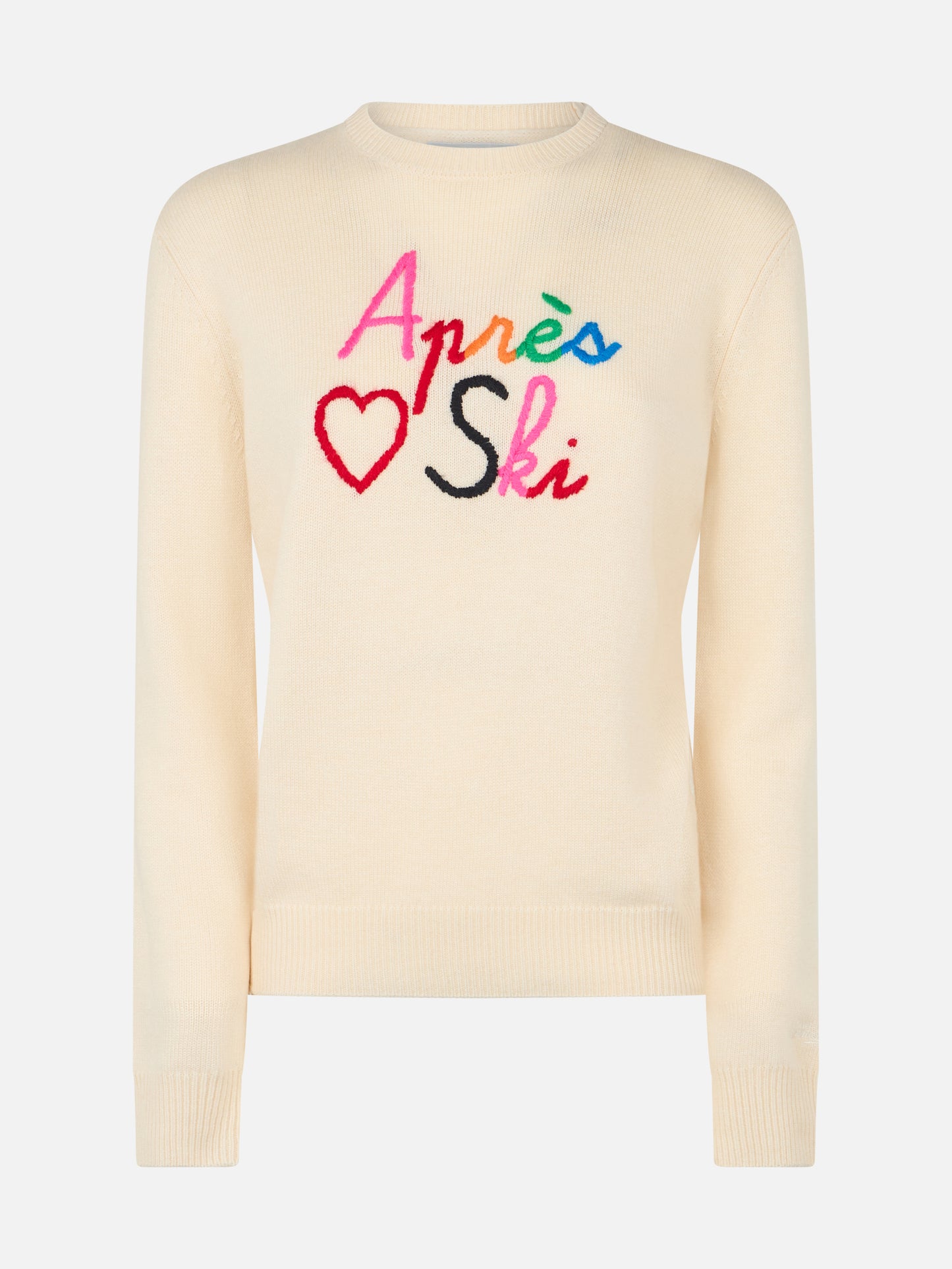 Woman white sweater New Queen with Apres love ski embroidery