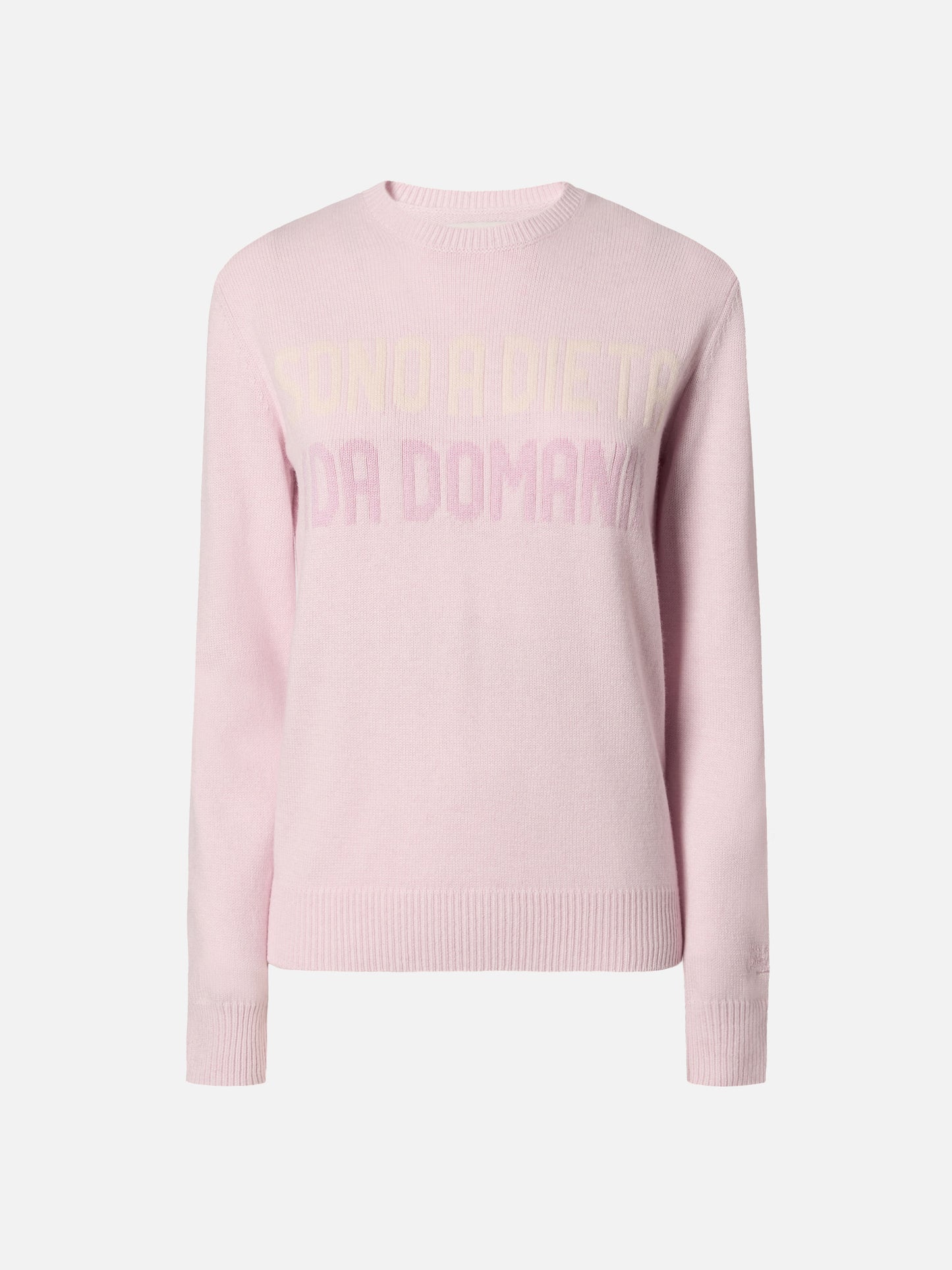 New Queen crewneck in white with Sono a dieta (domani) jacquard