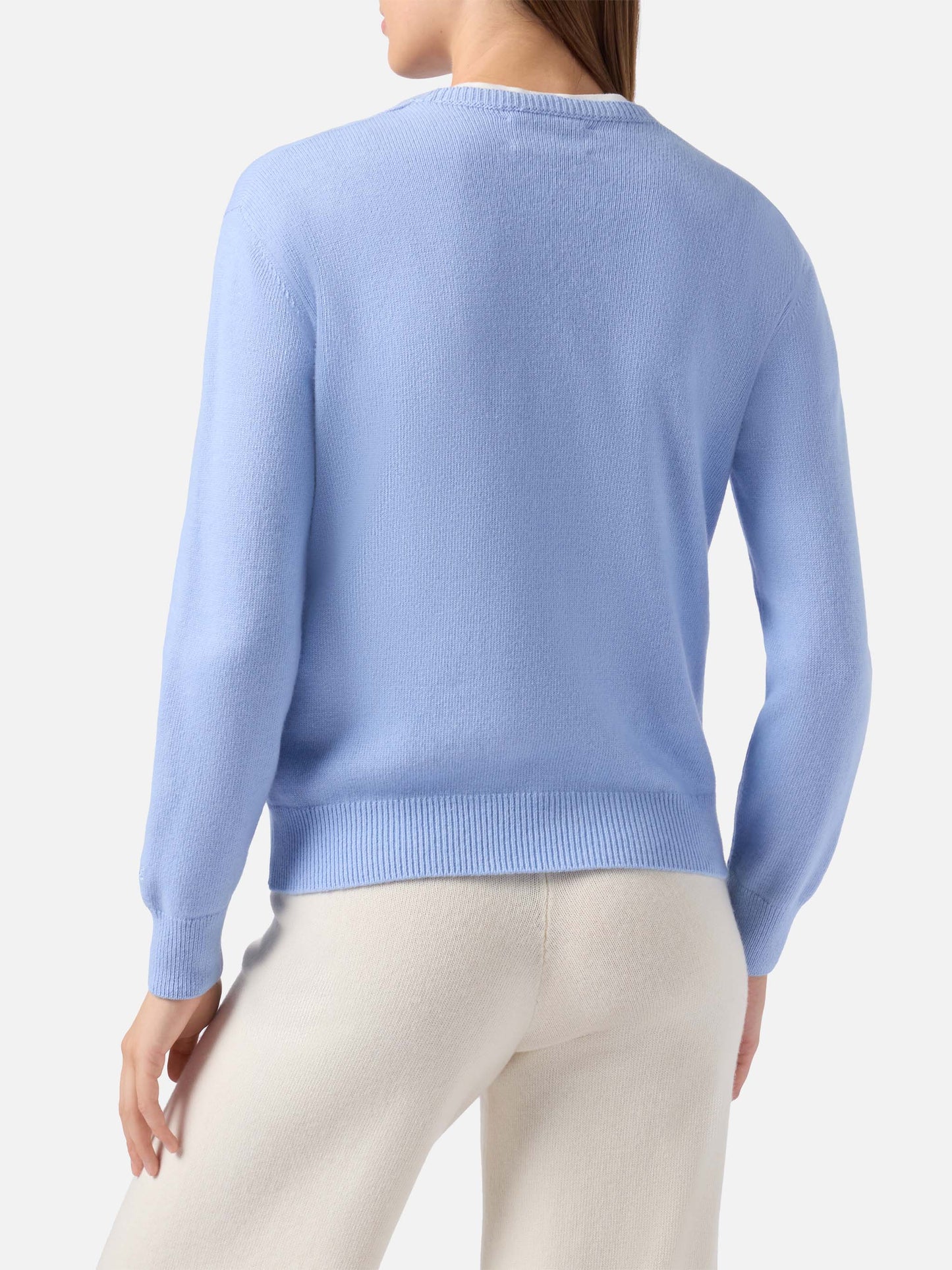 Light blue sweater New Queen with Nessuno te l'ha chiesto embroidery