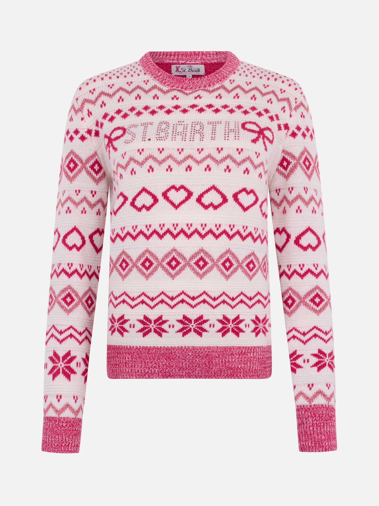 Woman sweater New Queen with fair isle jacquard and rhinestone logo - MC2 Saint Barth