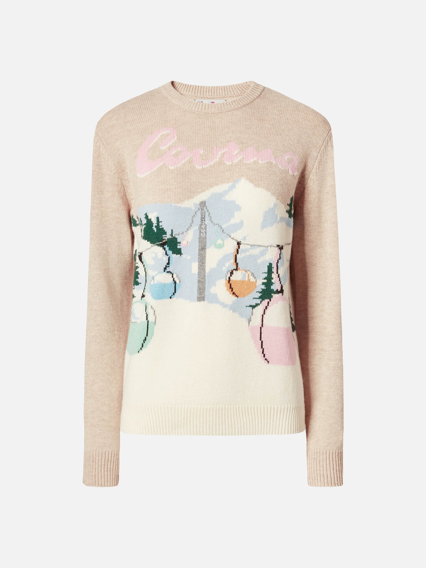 Maglione New Queen in misto cashmere beige con jacquard cartolina Courma