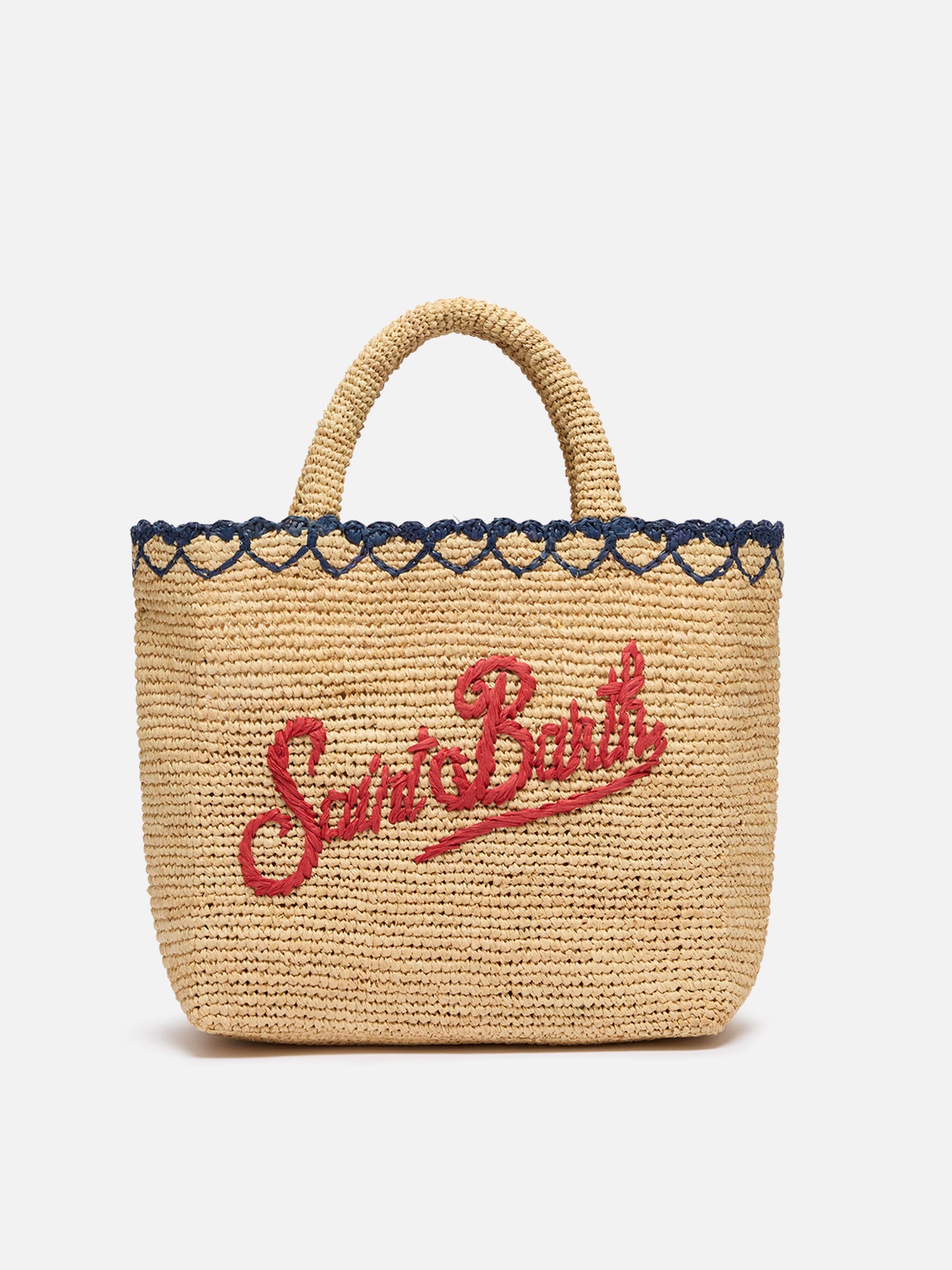 Beige Raffia Mid Beach Bag with cotton pouch and heart border