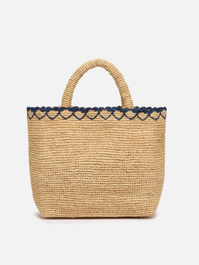 Beige Raffia Mid Beach Bag with cotton pouch and heart border