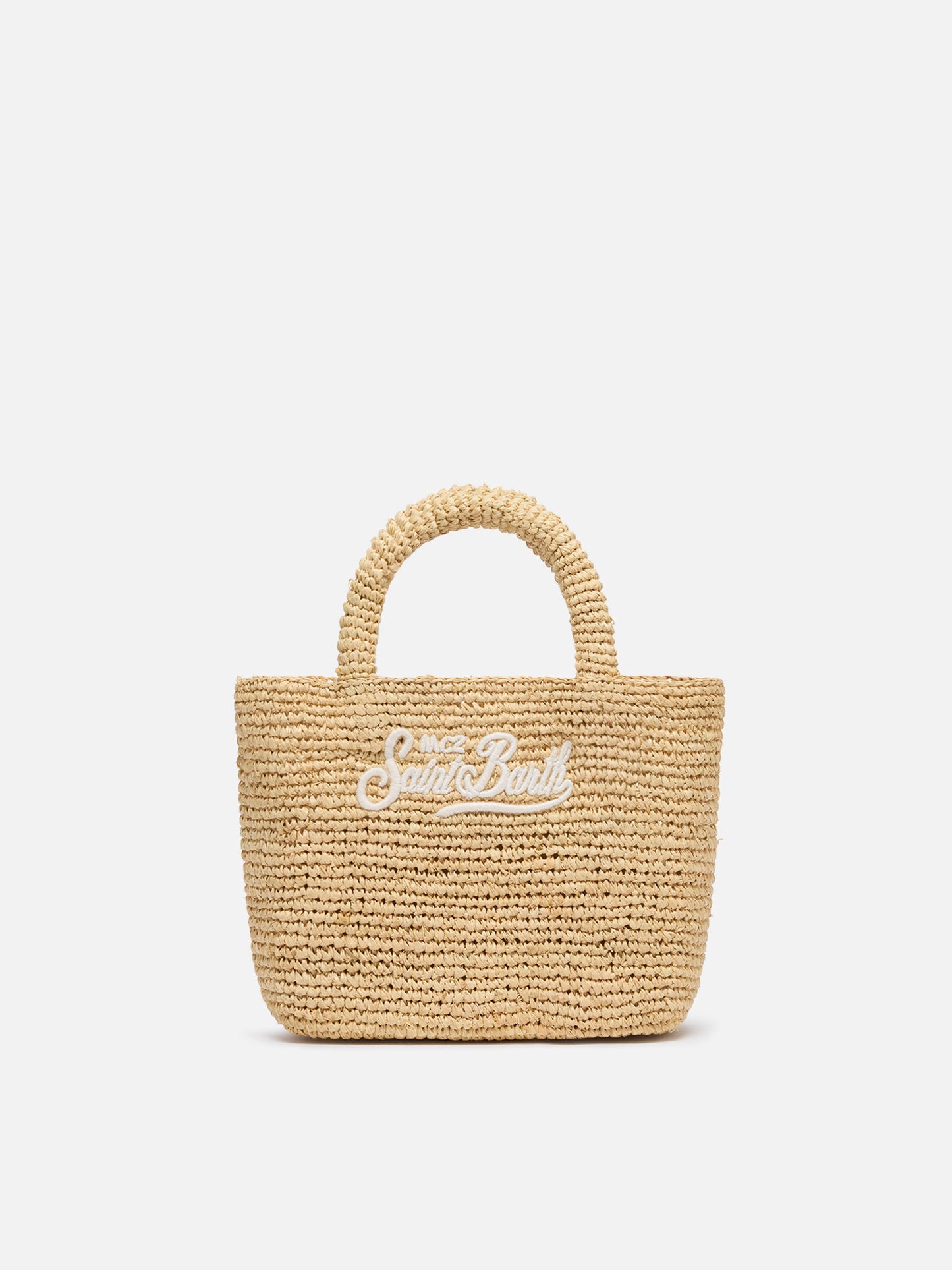 Beige Mini-Strandtasche aus Raffiabast mit Baumwollbeutel