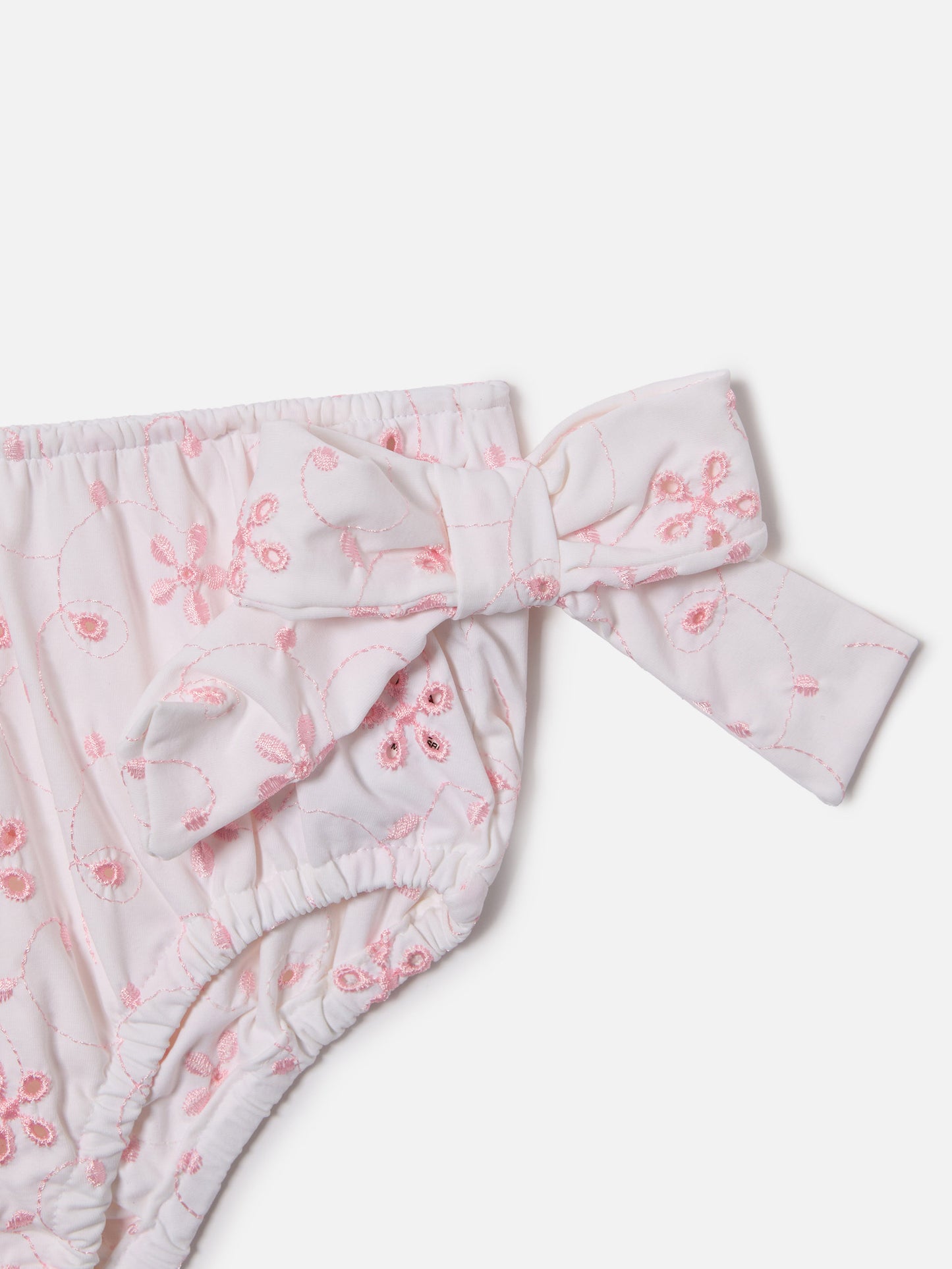 Rainbow swim bloomer in broderie anglaise with floral pattern